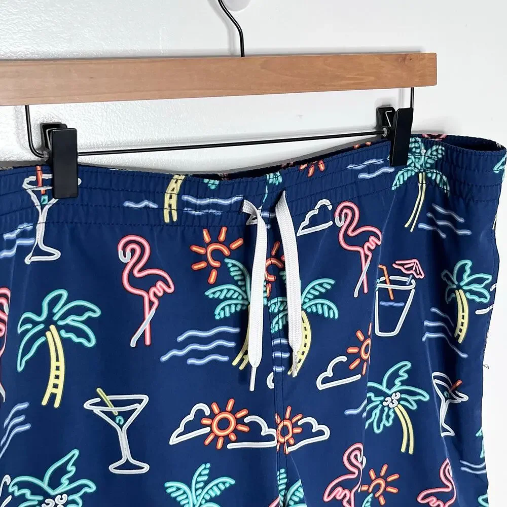 Chubbies Neon Flamingo Palm Tree Swim Trunks Men’s Large Blue